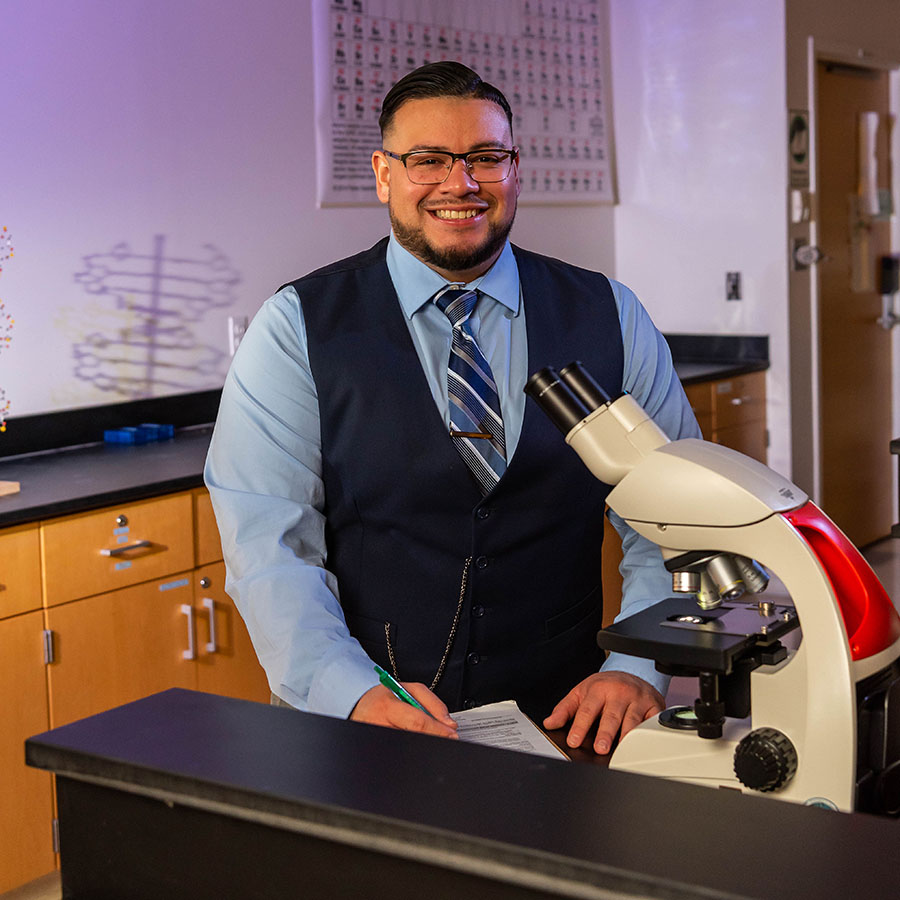 Adrian Raygoza in a lab